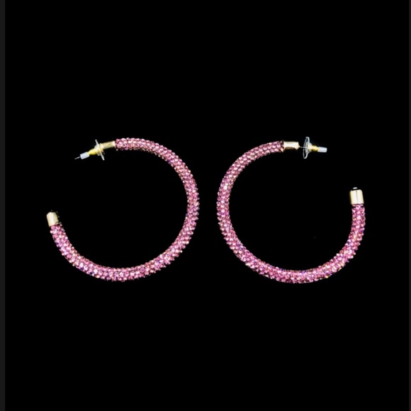 bebe Pink Rhinestone Studded Hoop Earrings - Picture 3 of 10